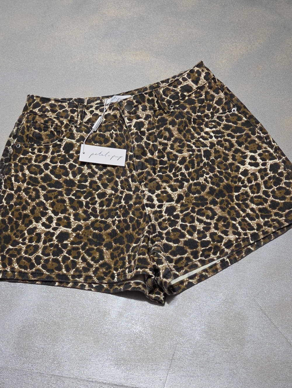 Petal & Pup Leopard-Print Jean Shorts in Brown and Black Hemima High Waist. NEW